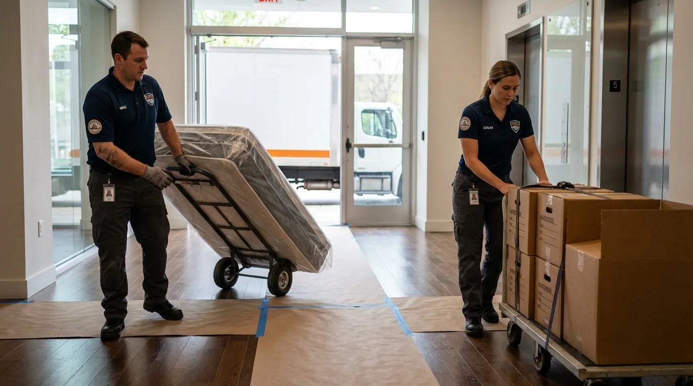 Professional apartment movers loading elevator in Allentown, PA
